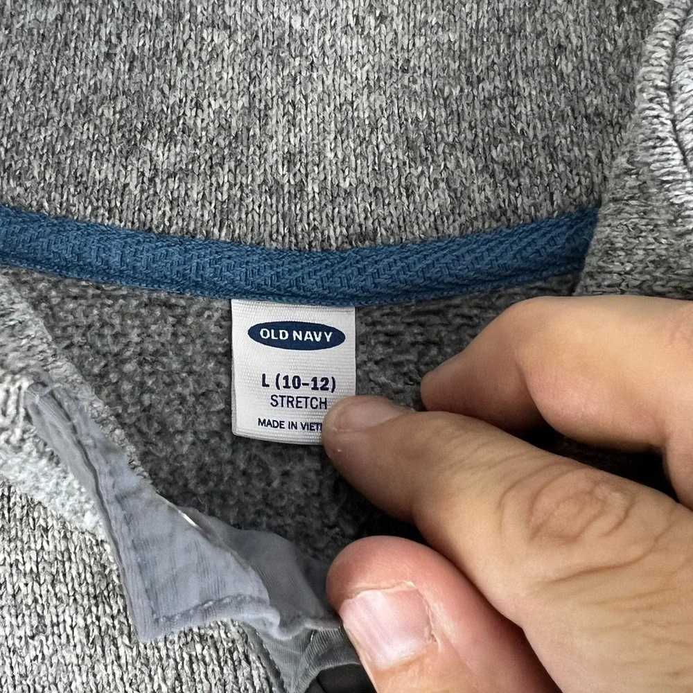 Old Navy Boys‎ Fleece Pullover Sweatshirt Gray Size L 10 12 Snap Neck Stretch